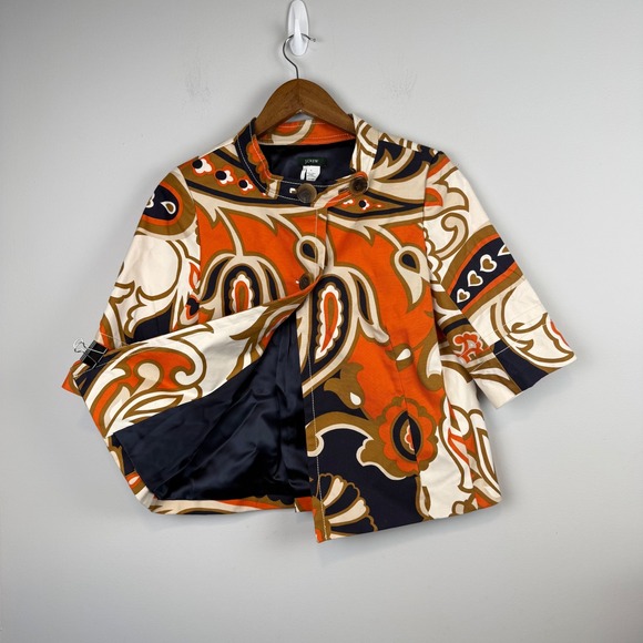J.Crew Paisley Floral Jacket Womens 4 Orange Navy Excellent Cropped Retro 77388 - Picture 4 of 13
